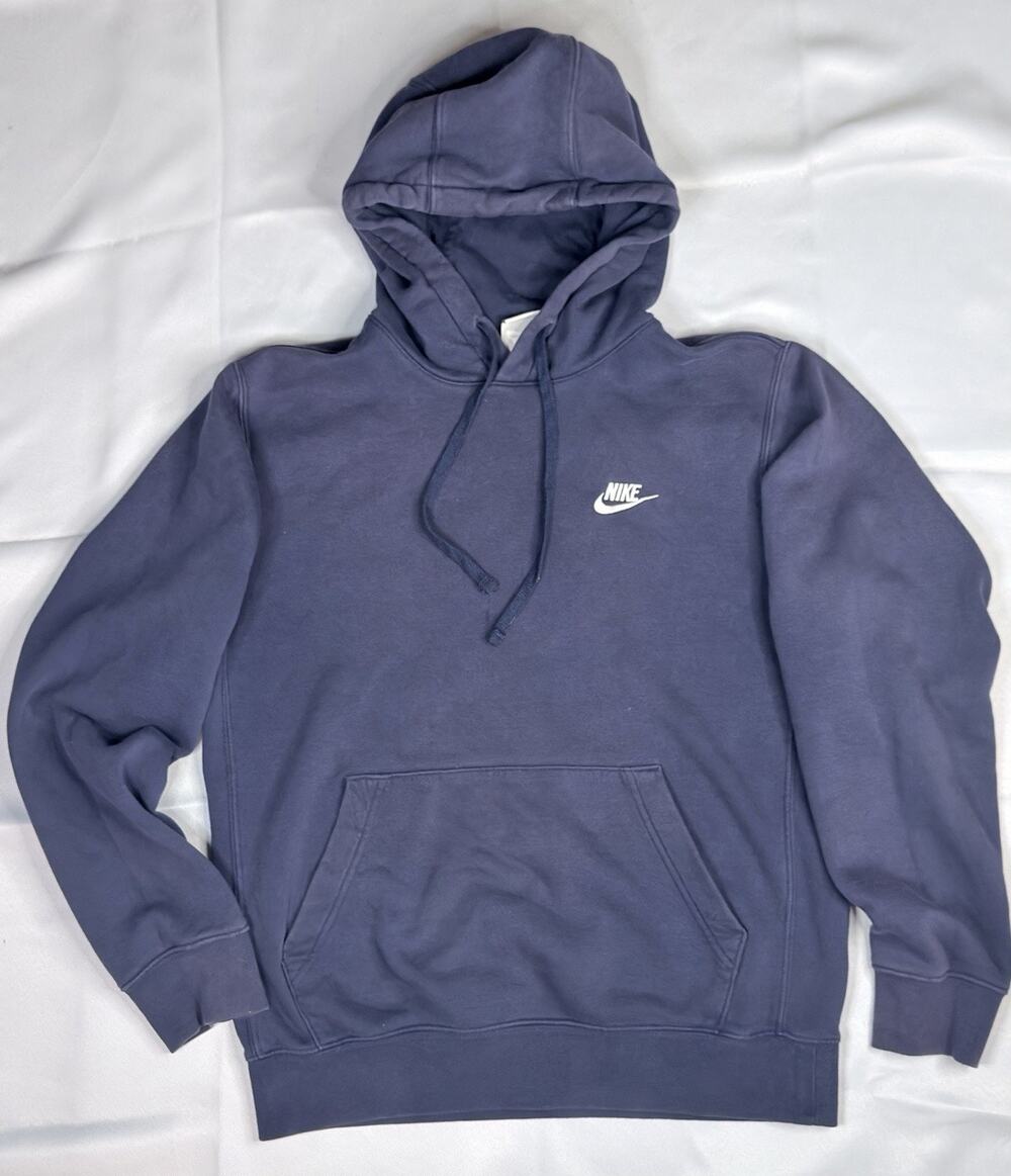 Nike Mens Club Fleece Hoodie Sweatshirt Small Blue Navy Pullover Embroidered
